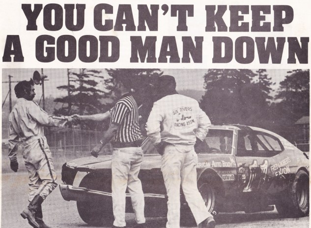 1976 Stock Report cover after A-Main (note Don's ever-present boots he wore instead of driving shoes)