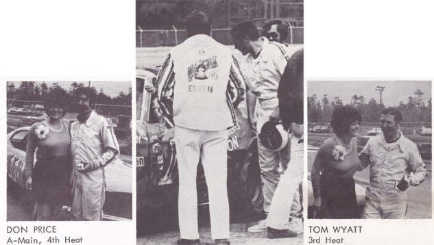 Price (left) and Wyatt (right) after wins that day, and (meeting at the flag stand (center).