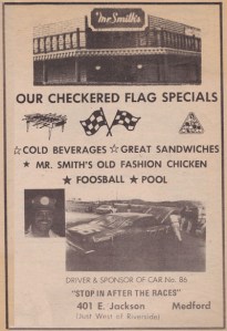 1977 race program ad for Mr. Smith's Bar & Grill